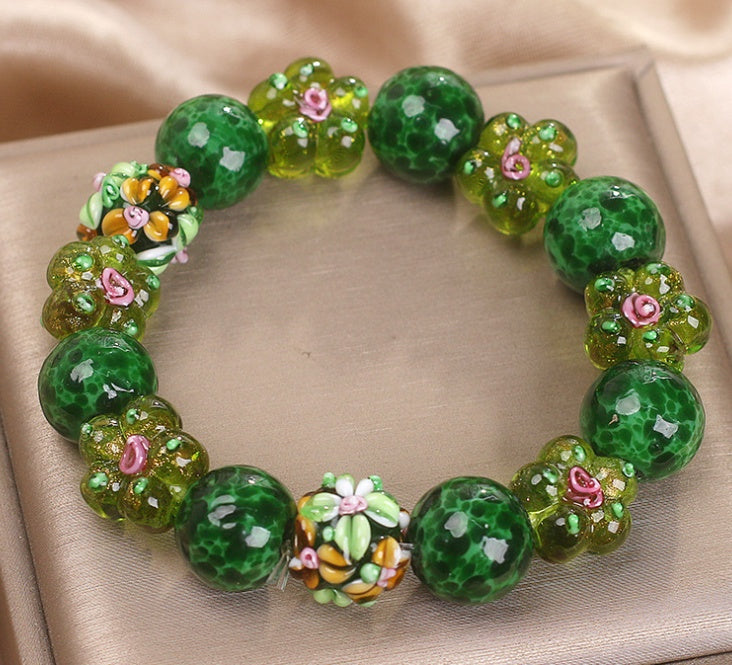 Chinese Ancient Flower Glazed Bracelet Women's Light Luxury