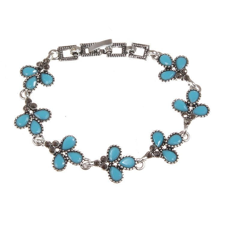 Vintage Gothic Three-color Gem Silver-plated Diamond Three-leaf Women's Bracelet