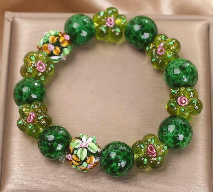 Chinese Ancient Flower Glazed Bracelet Women's Light Luxury