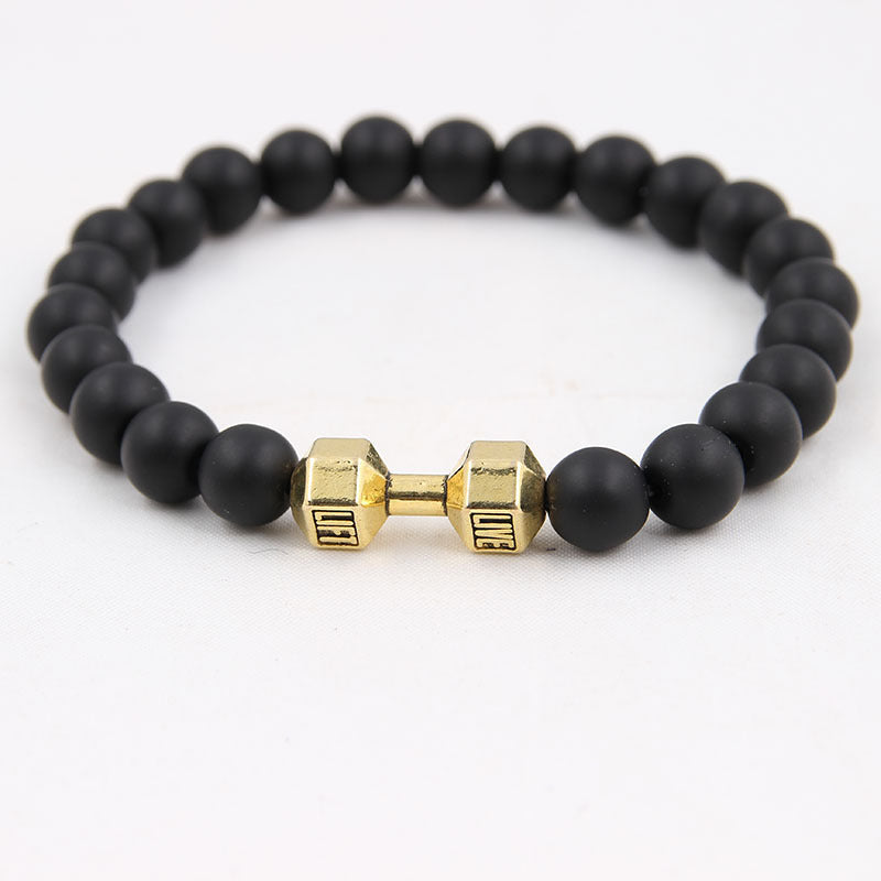 Weathered Agate Volcanic Frosted Beaded  Dumbbell Bracelet
