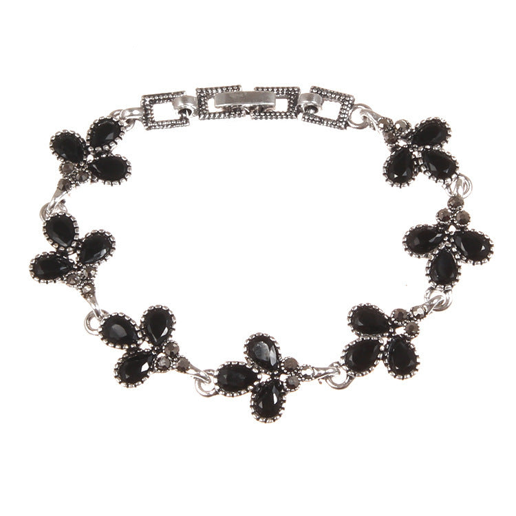 Vintage Gothic Three-color Gem Silver-plated Diamond Three-leaf Women's Bracelet