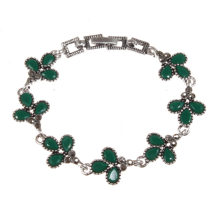 Vintage Gothic Three-color Gem Silver-plated Diamond Three-leaf Women's Bracelet