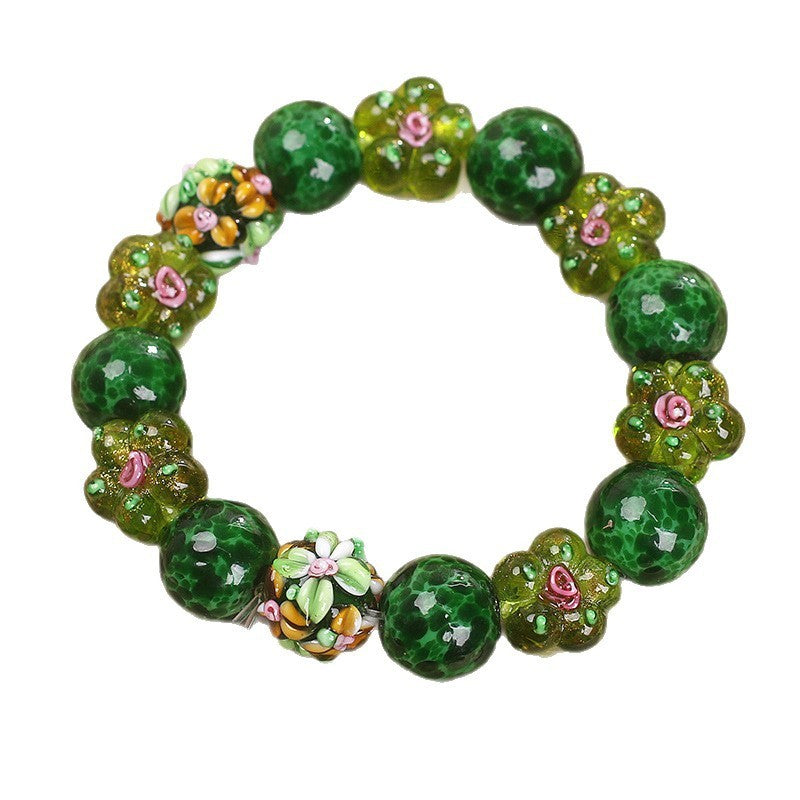 Chinese Ancient Flower Glazed Bracelet Women's Light Luxury